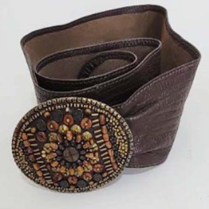 Chico's Brown Leather Belt Beaded Buckle Women